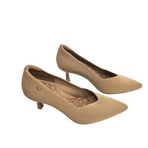 Vivaia Women’s Knit Kitten Heels Sz 39.5 US 8.5 Tan Pointed Toe Scarlett Preppy